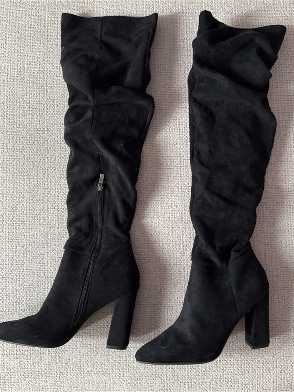 Black Over-the-Knee Block Heel Boots with Side Zip